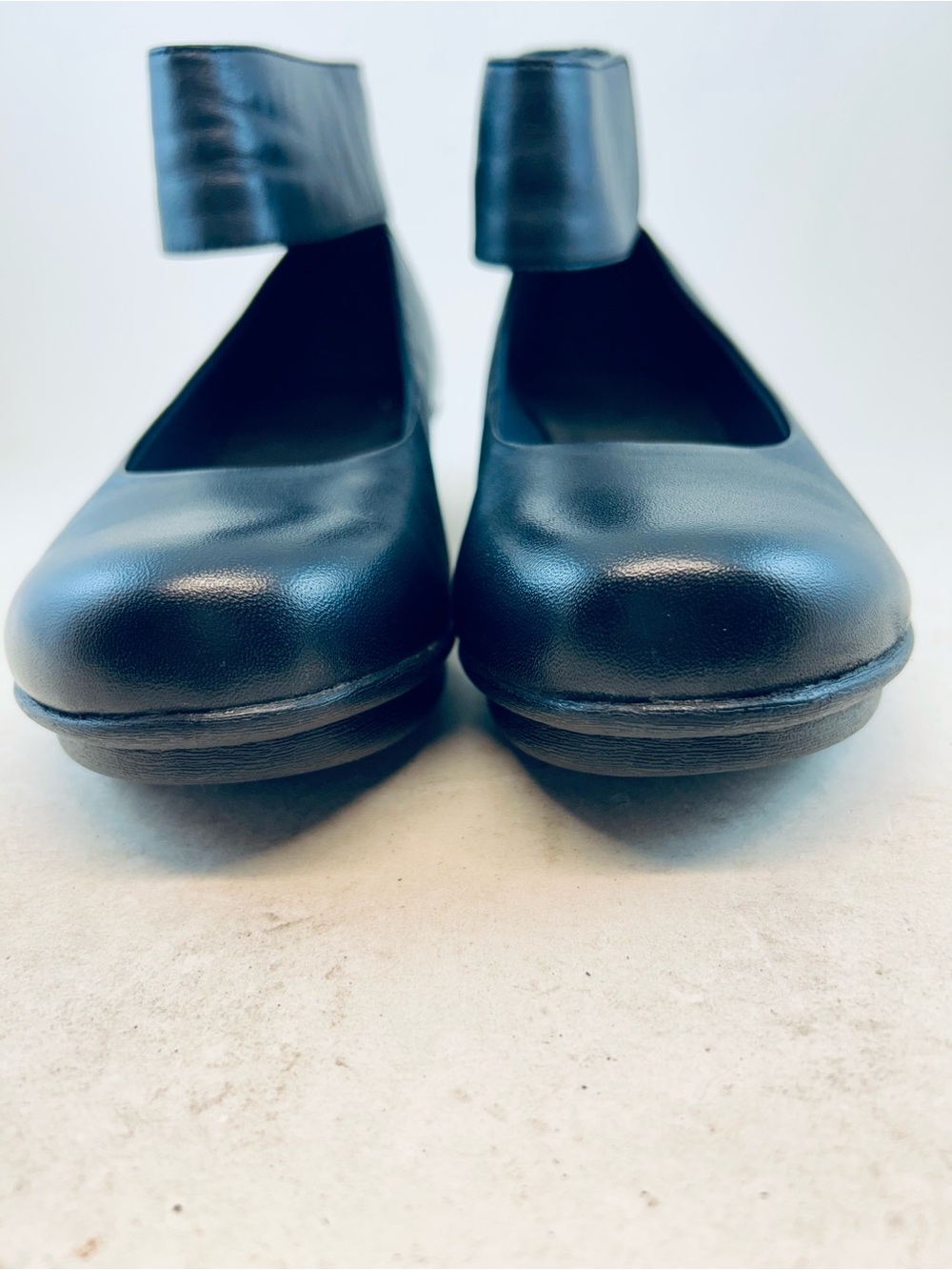 Dansko Black Leather Lulu Ankle Strap Low Wedges size 36 5.5 6 NO INSOLES - Picture 3 of 11